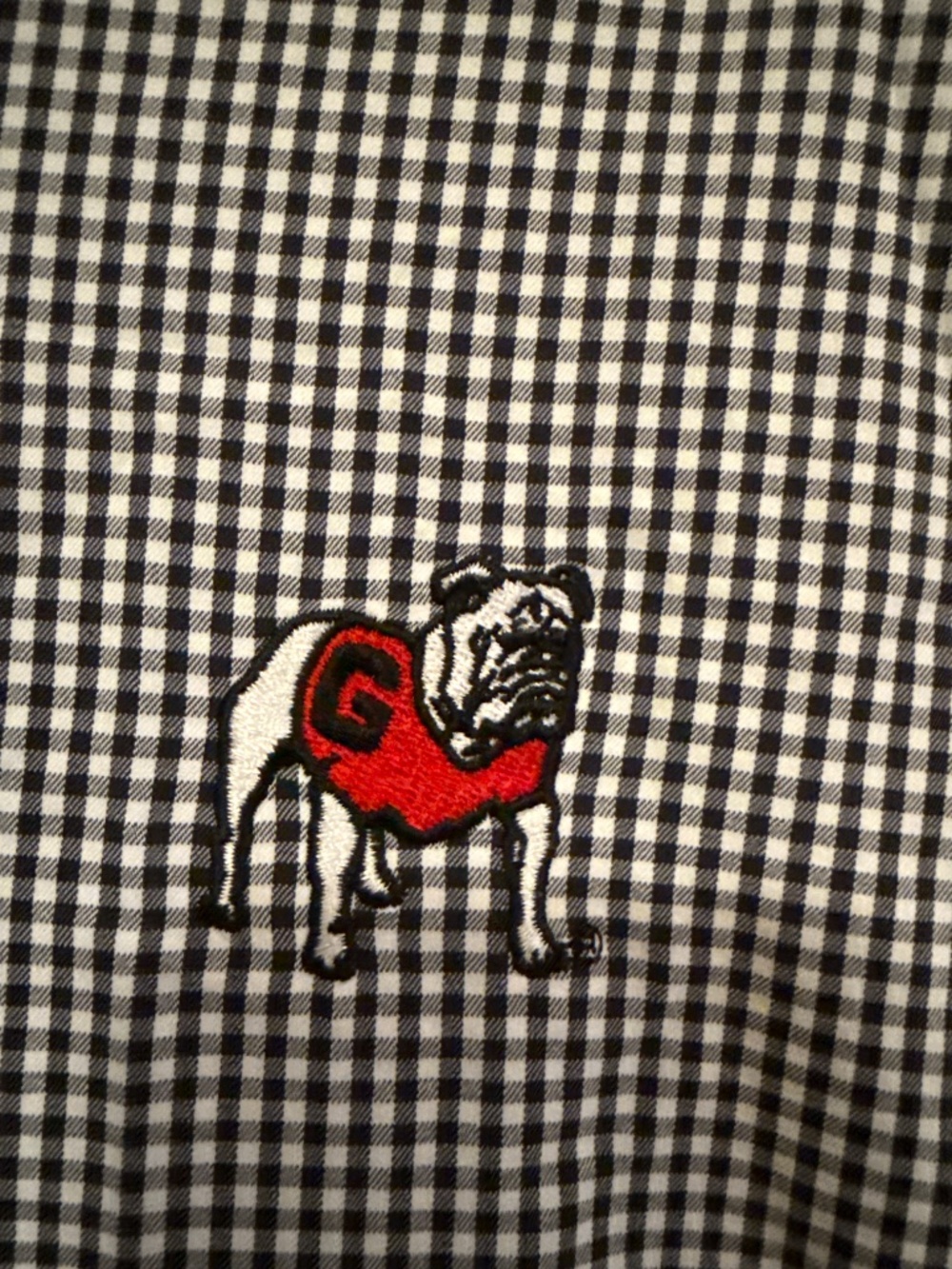 Peter Millar button down shirt. M. Black and white check with UGA bulldog logo. - Picture 3 of 5